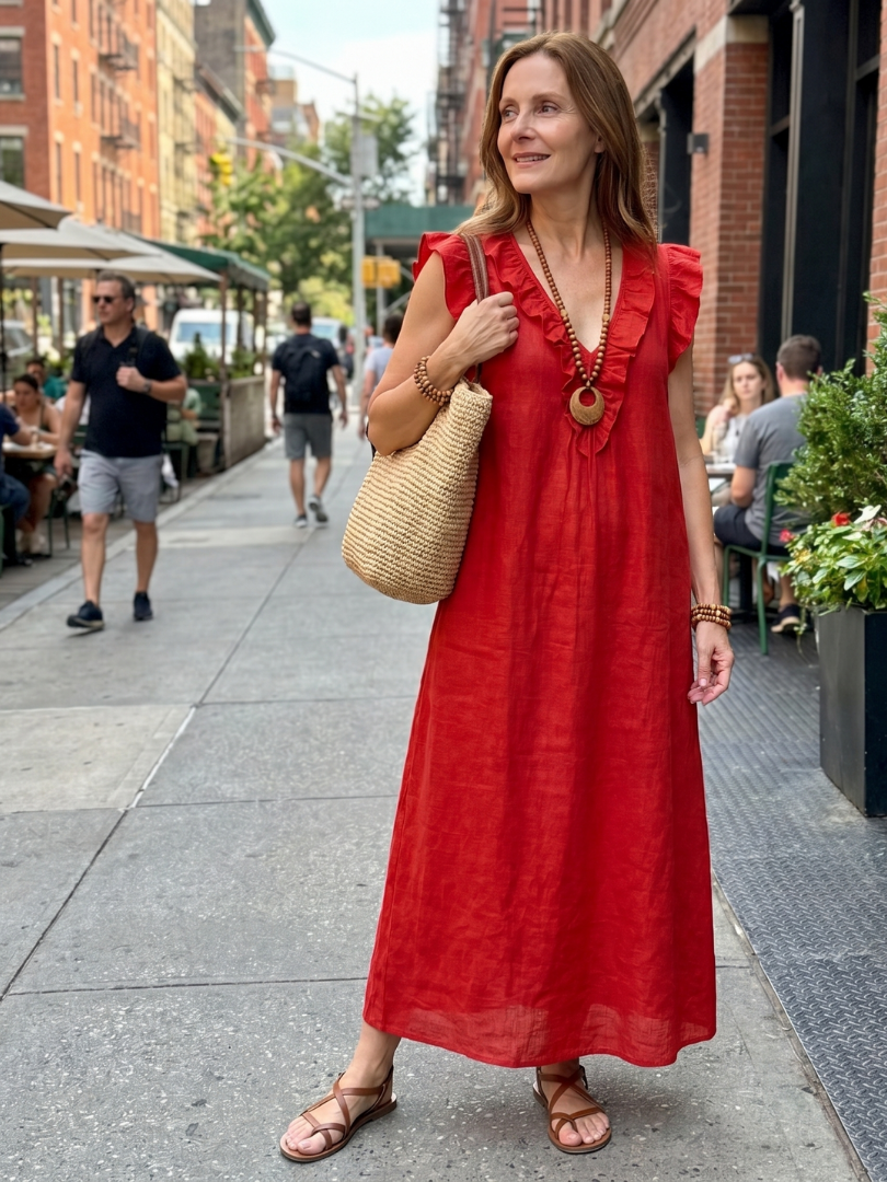 Ella | Ruffle Trim Sleeveless Neck Midi Dress