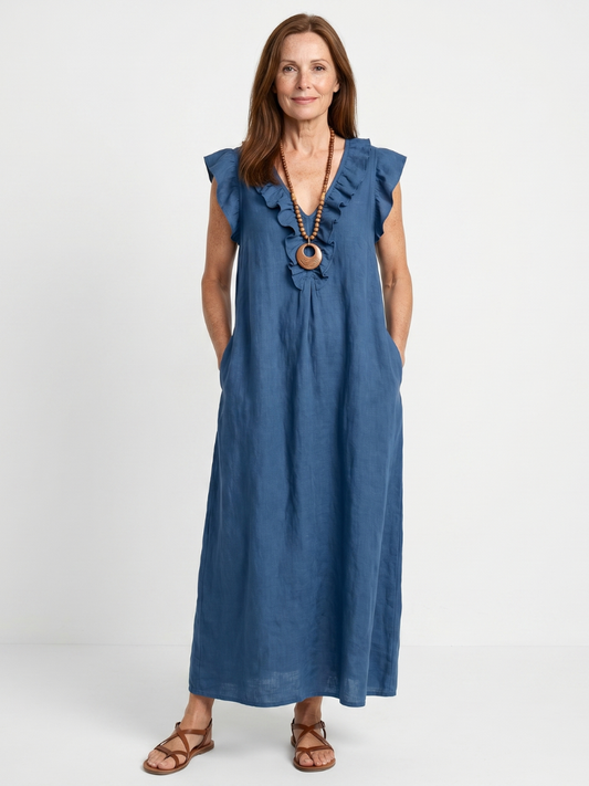 Ella | Ruffle Trim Sleeveless Neck Midi Dress