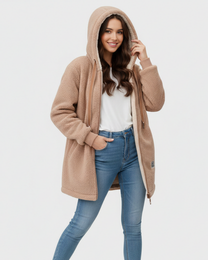 Elodie | Hooded Teddy Fleece Longline Jacket