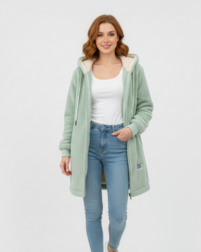 Elodie | Hooded Teddy Fleece Longline Jacket