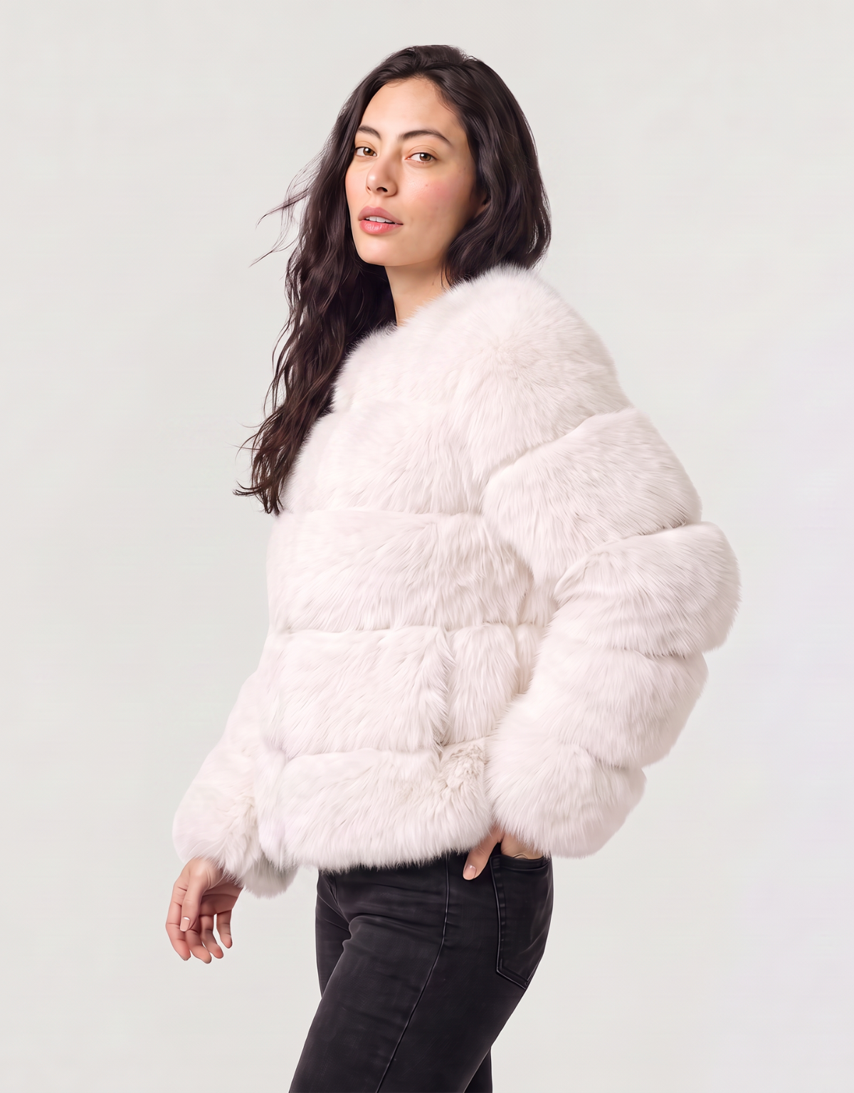 Elodie | Panelled Faux Fur Jacket