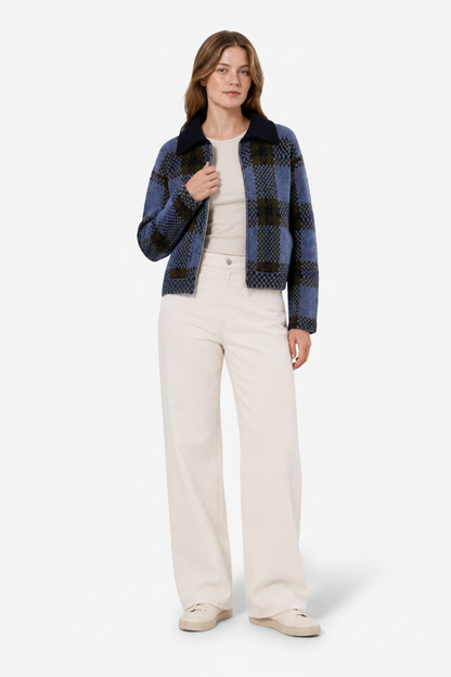 Elodie | Plaid Knit Zip Up Jacket