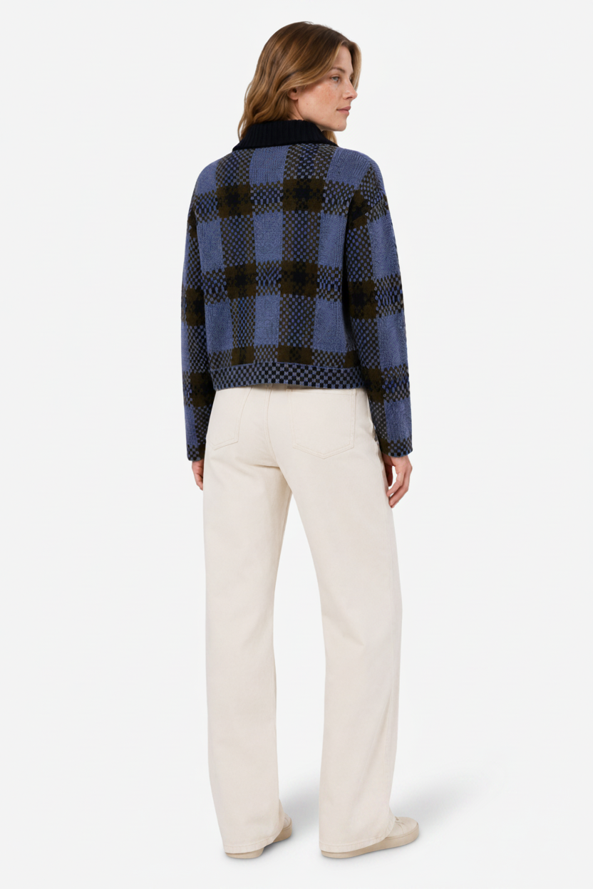 Elodie | Plaid Knit Zip Up Jacket