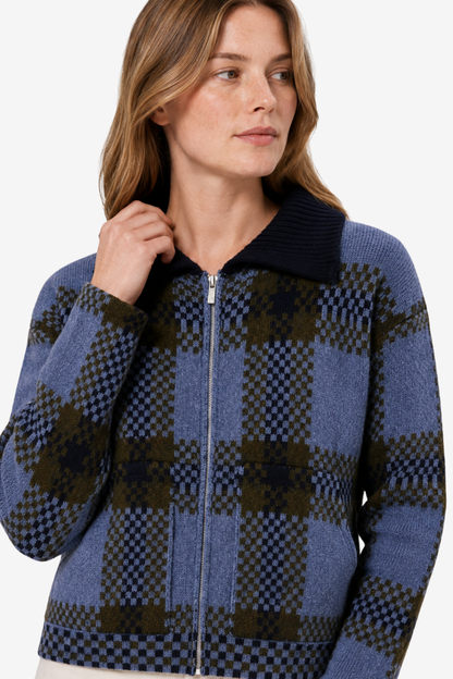 Elodie | Plaid Knit Zip Up Jacket