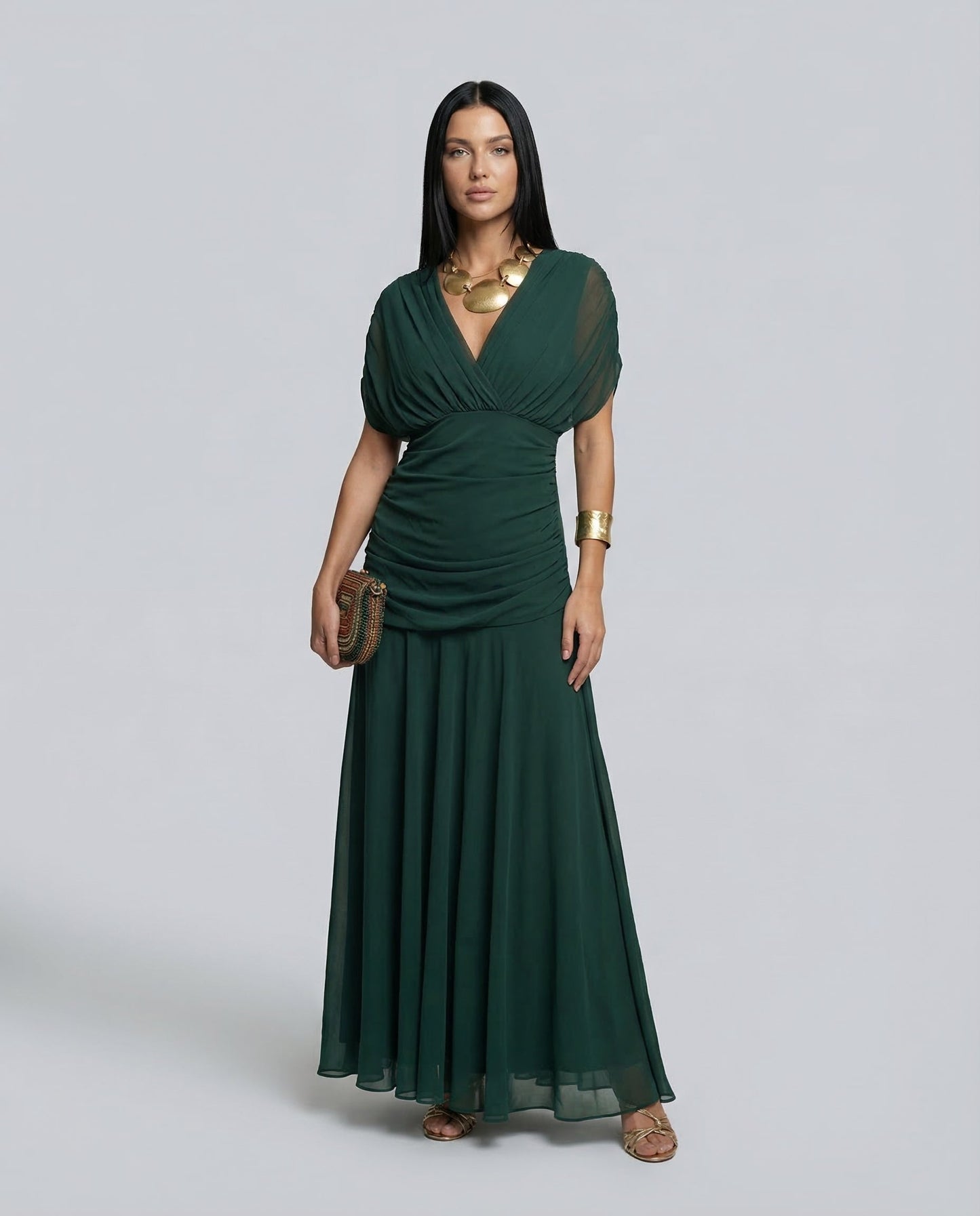 Eloria Draped V-Neck Maxi Dress