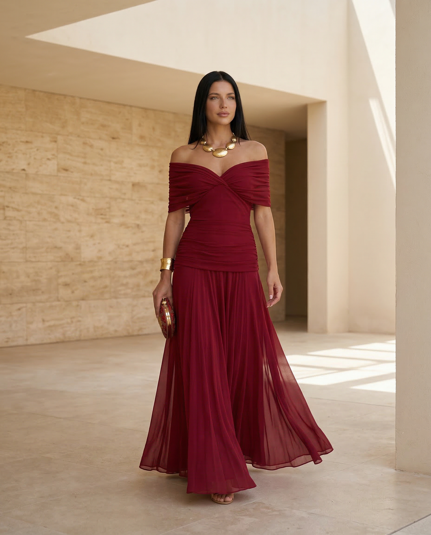 Eloria Draped V-Neck Maxi Dress