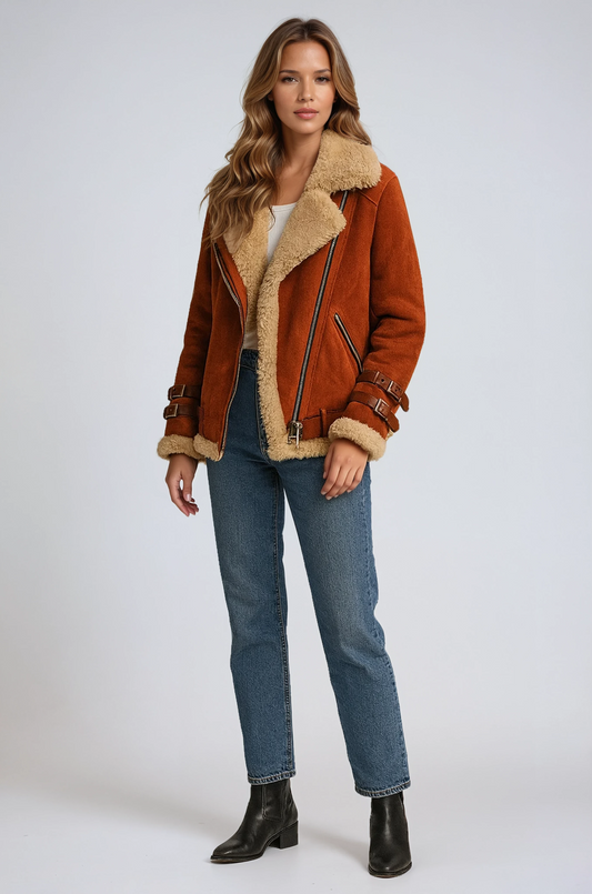 Elowen | Faux Shearling Aviator Jacket