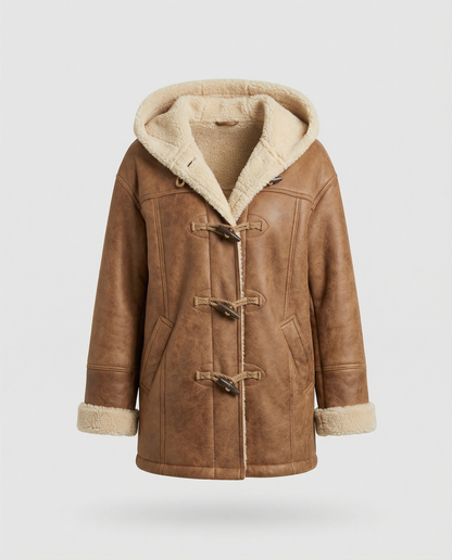 Elowen | Faux Suede Shearling Hooded Toggle Coat