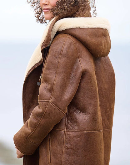 Elowen | Faux Suede Shearling Hooded Toggle Coat