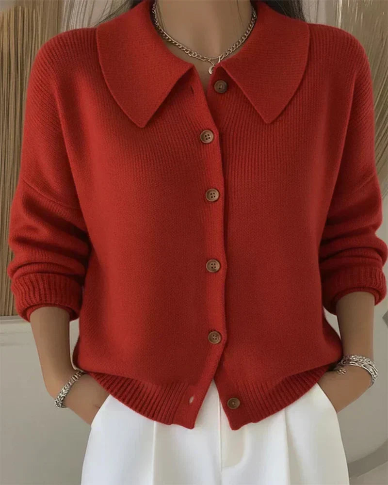Elowen | Wide Pointed Collar Knit Cardigan