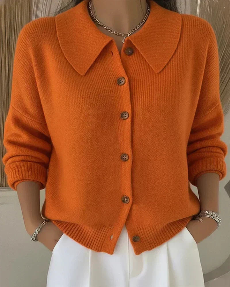 Elowen | Wide Pointed Collar Knit Cardigan