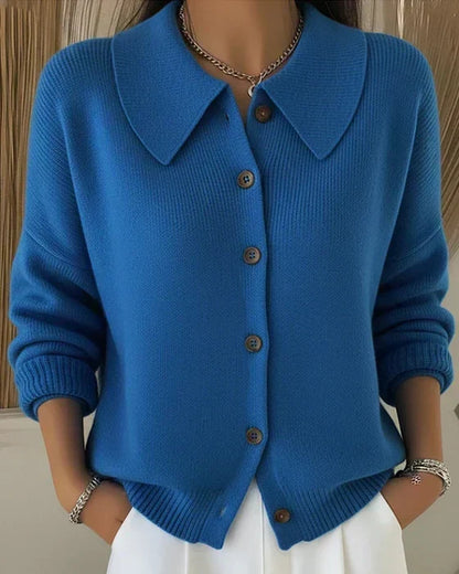 Elowen | Wide Pointed Collar Knit Cardigan