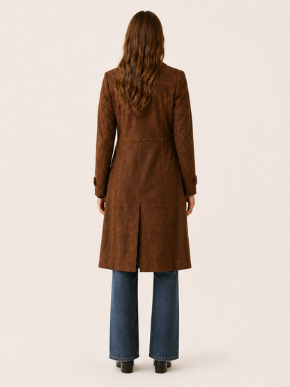 Lena | Leather Look Tailored Longline Coat