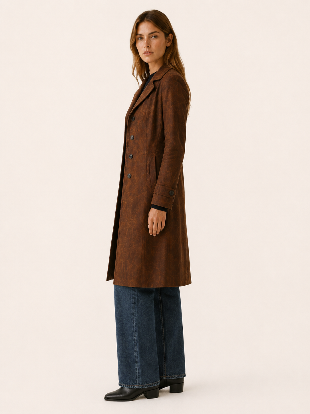 Lena | Leather Look Tailored Longline Coat