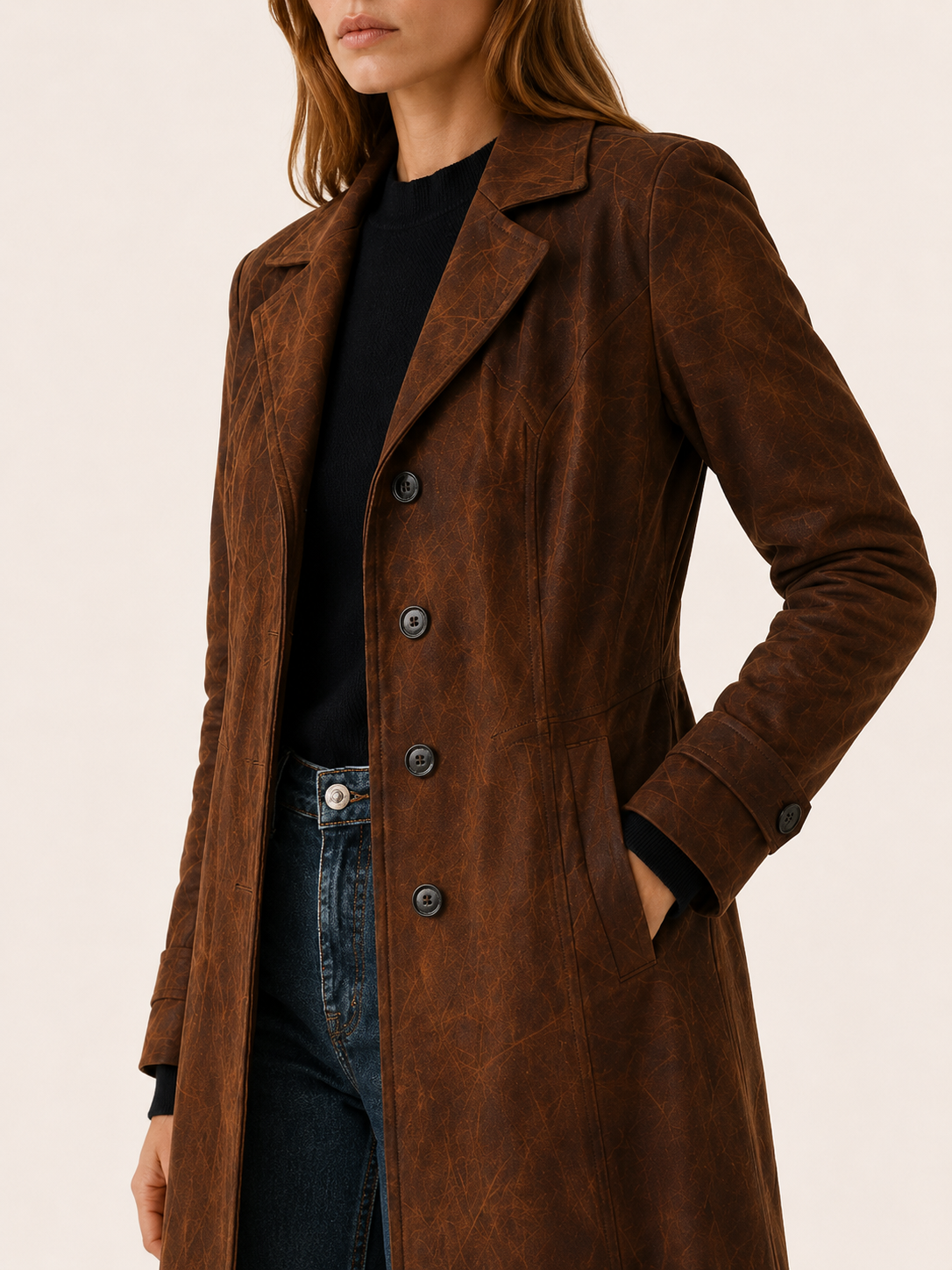 Lena | Leather Look Tailored Longline Coat