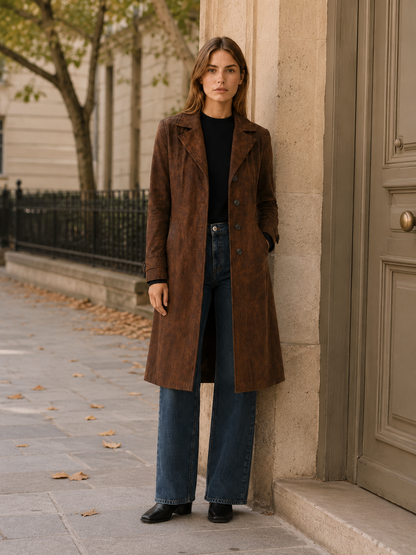 Lena | Leather Look Tailored Longline Coat