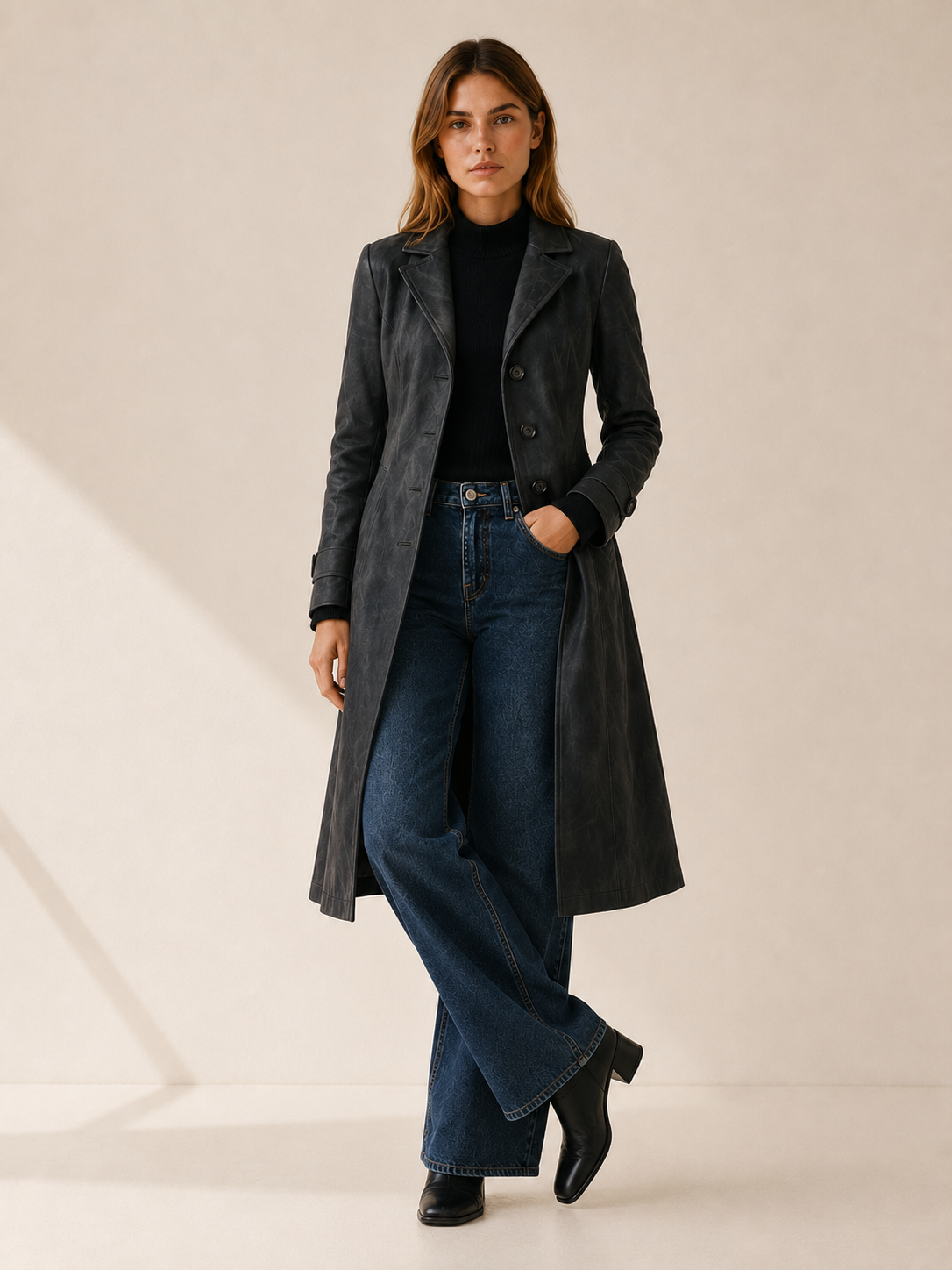 Lena | Leather Look Tailored Longline Coat