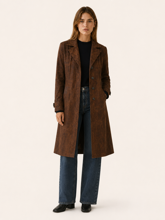 Lena | Leather Look Tailored Longline Coat
