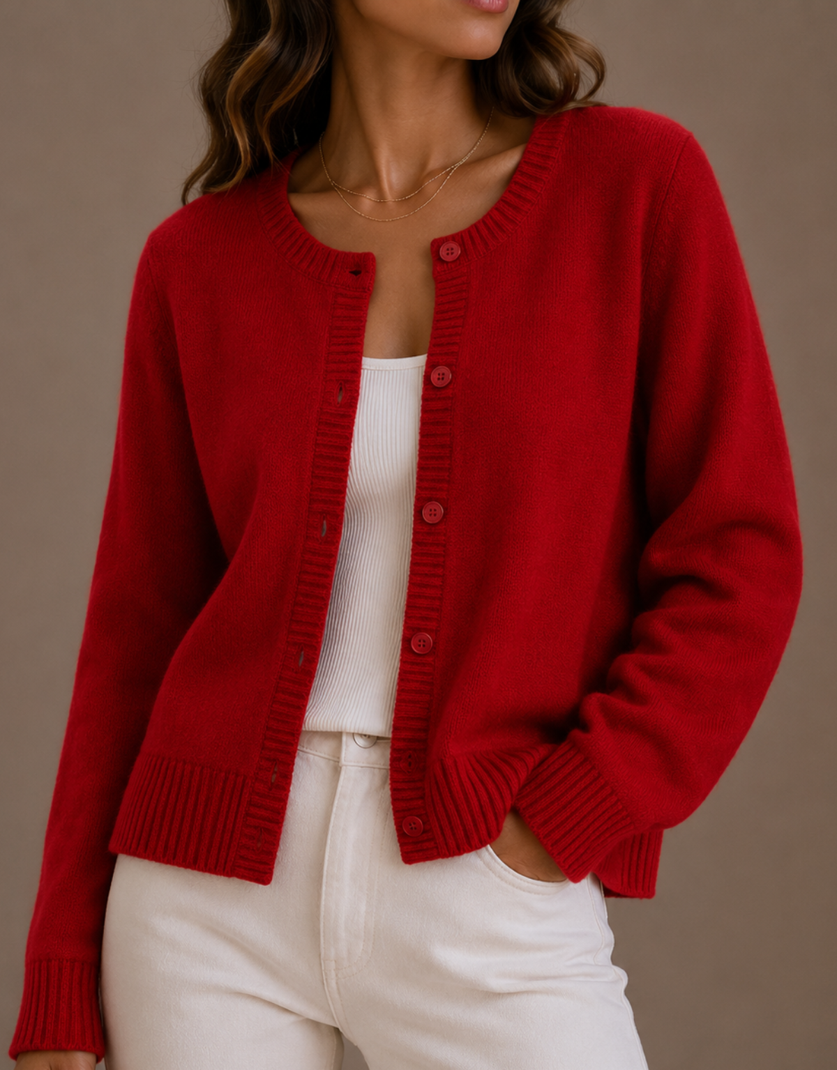Emily | Knit Crew Neck Button Cardigan