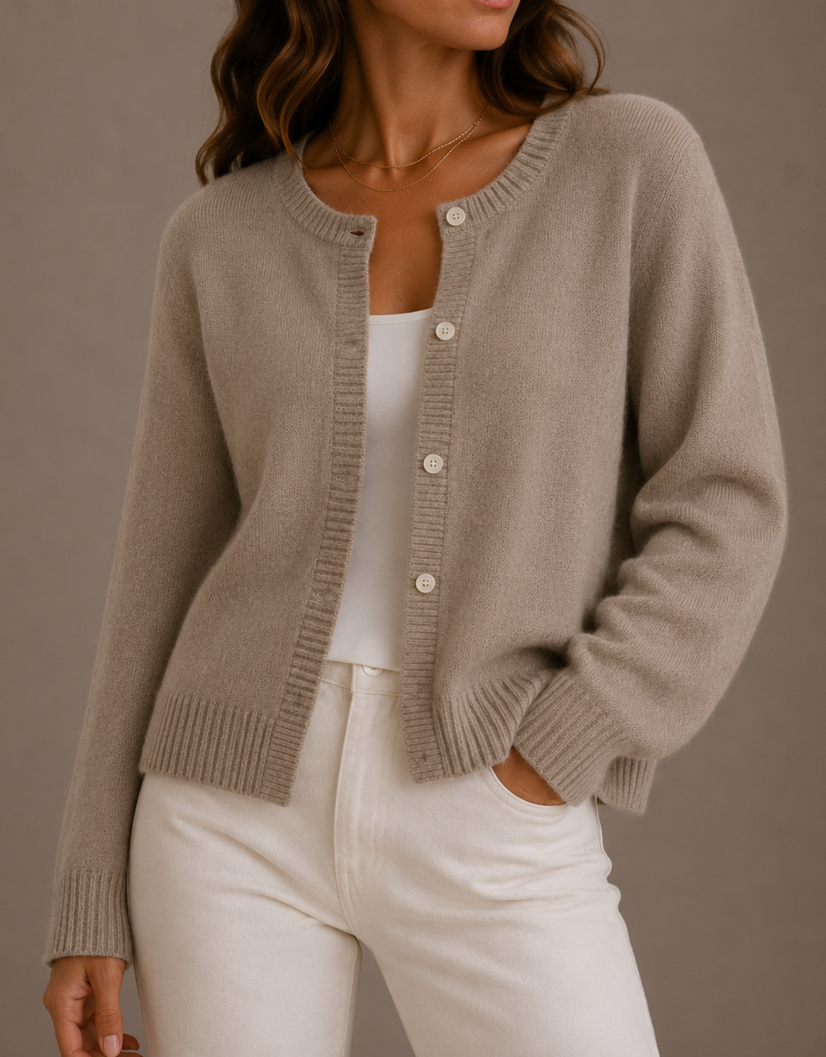 Emily | Knit Crew Neck Button Cardigan