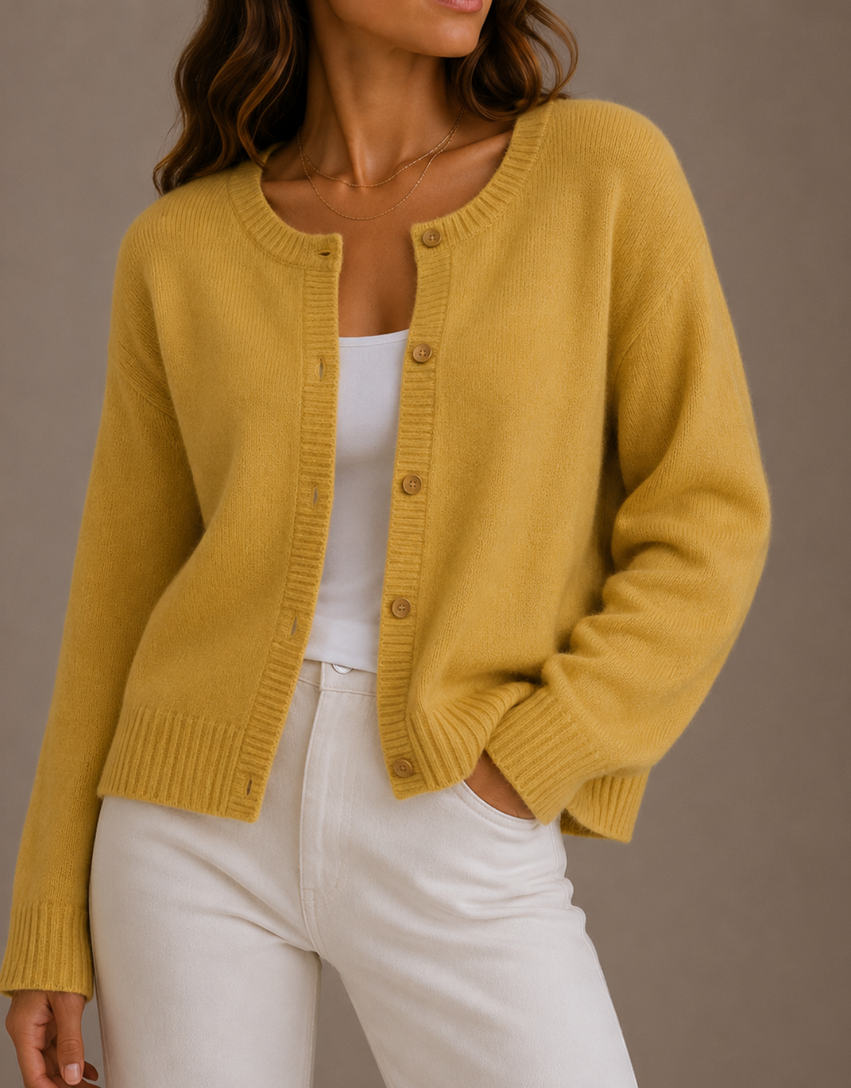 Emily | Knit Crew Neck Button Cardigan