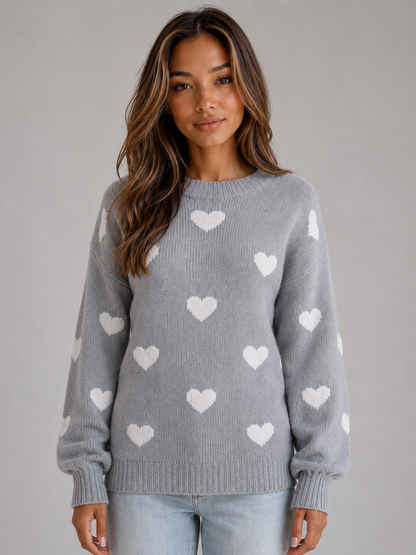 Enid | Pull en maille à col rond imprimé de cœurs