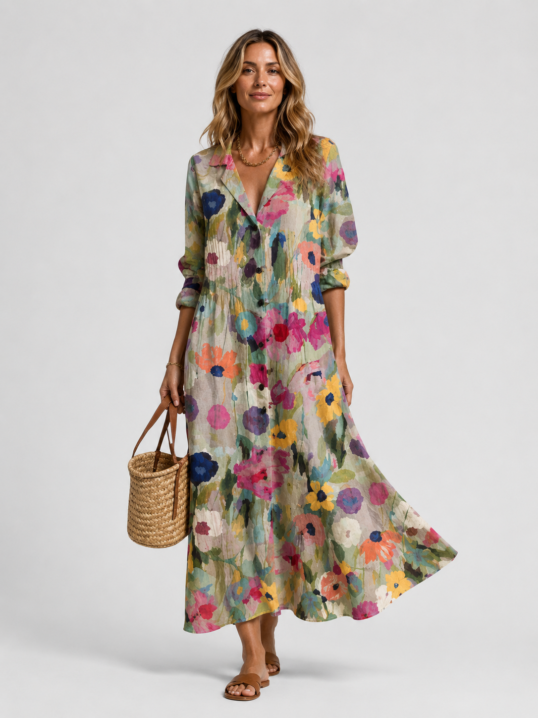 Eva Printed Shirt Midi Dress