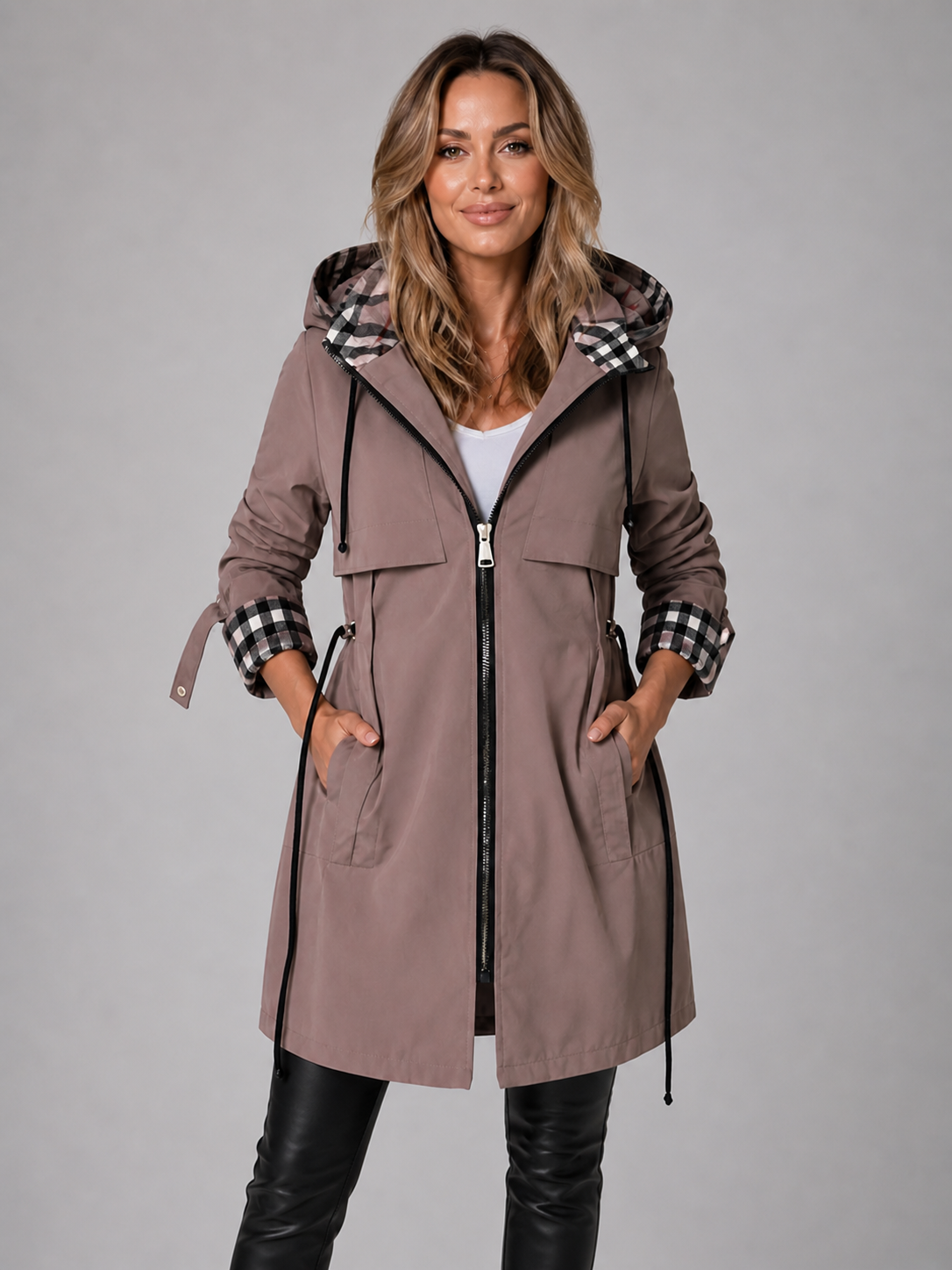 Freda | Impermeable con capucha, cremallera y cintura ajustable