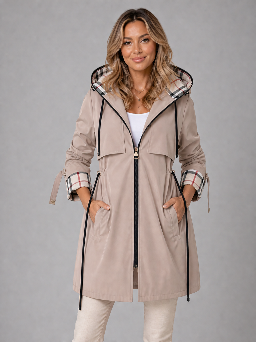 Freda | Impermeable con capucha, cremallera y cintura ajustable