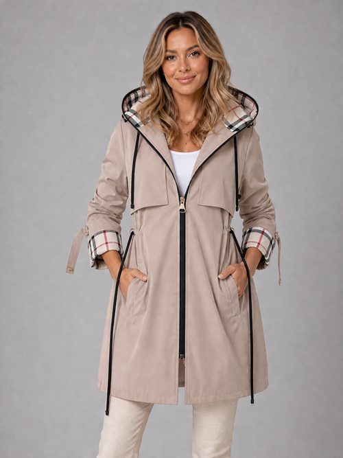 Freda | Impermeable con capucha, cremallera y cintura ajustable