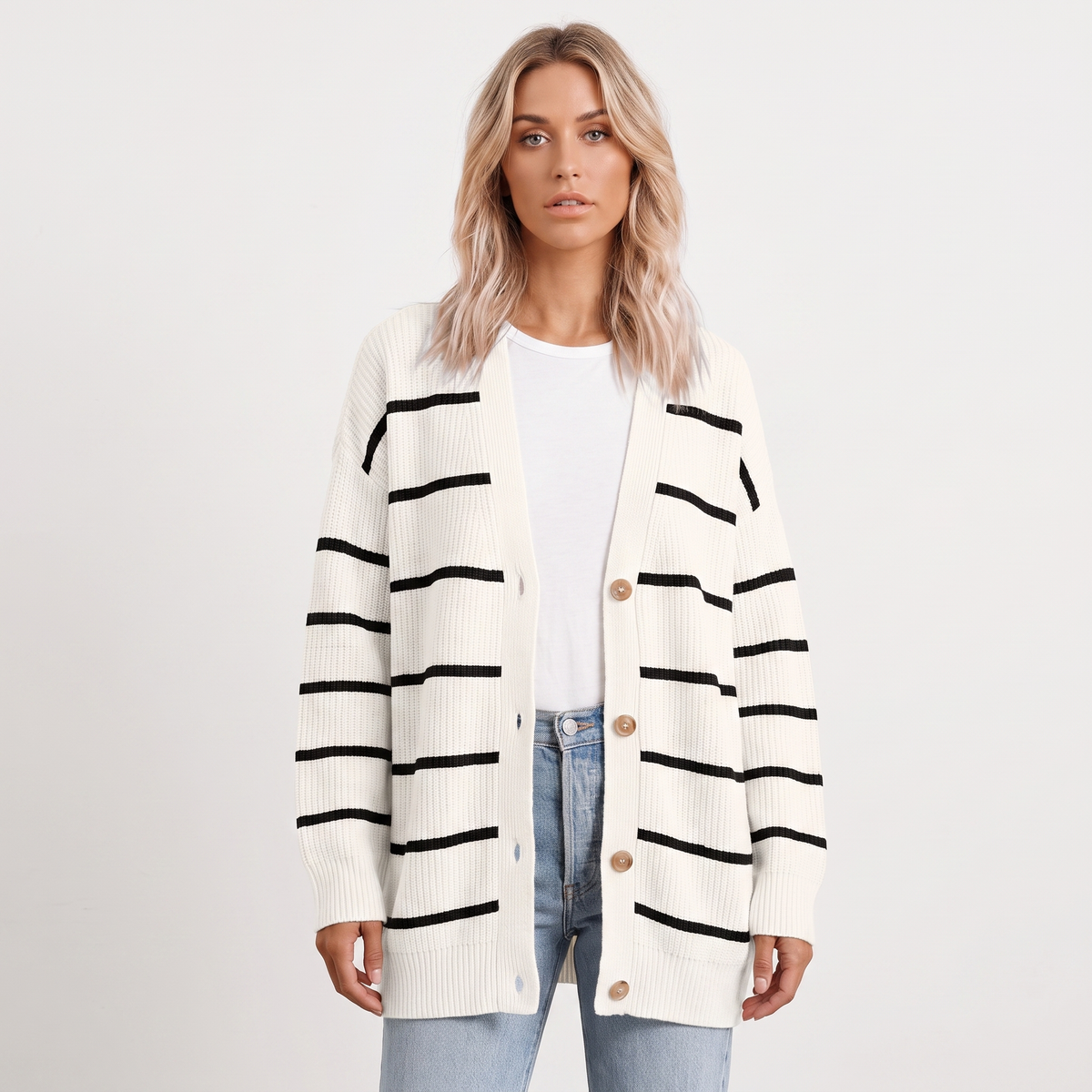 Freya | Ribbed Knit Button-Front Cardigan