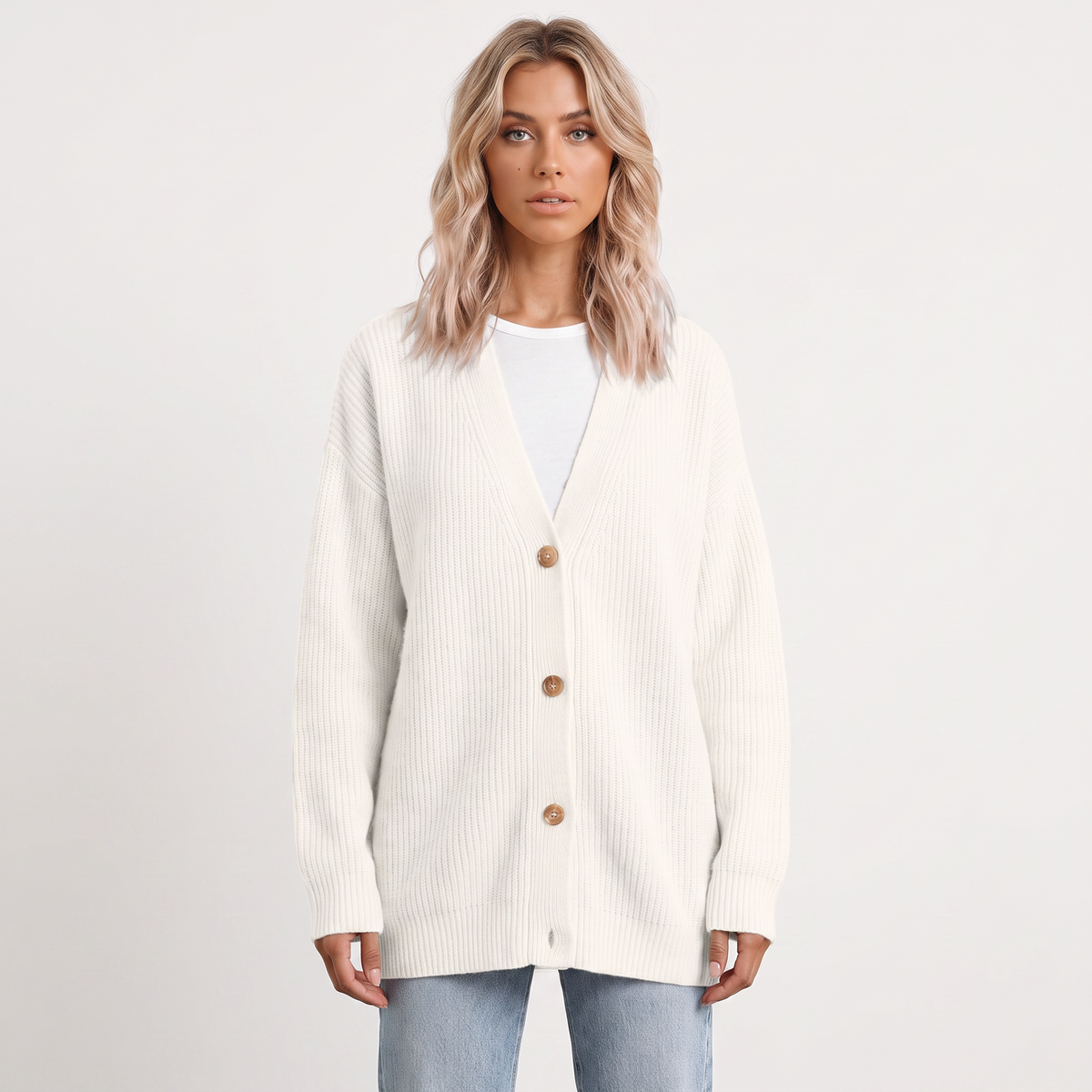 Freya | Ribbed Knit Button-Front Cardigan
