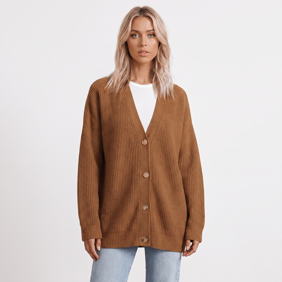 Freya | Ribbed Knit Button-Front Cardigan