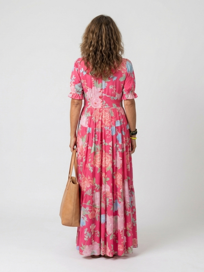 Gianna | Short Sleeve V Neck Floral Midi Dress