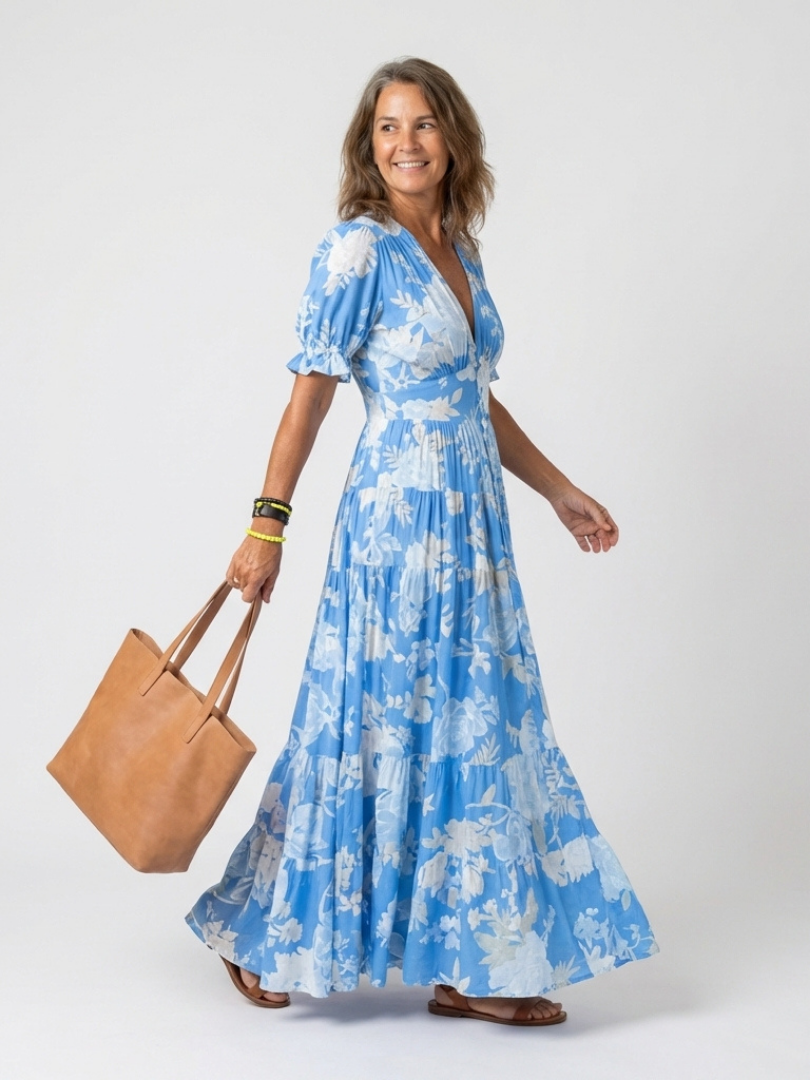 Gianna | Short Sleeve V Neck Floral Midi Dress