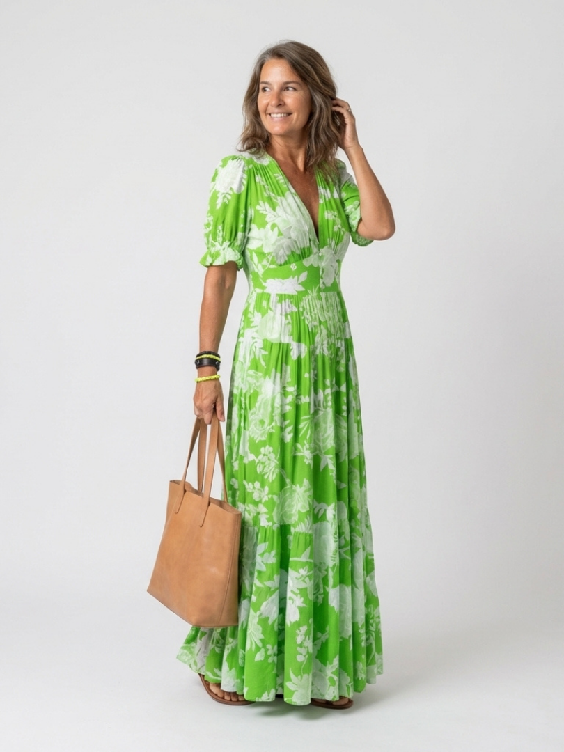 Gianna | Short Sleeve V Neck Floral Midi Dress