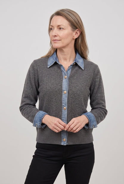 Hailey | Denim Collar Button Cardigan