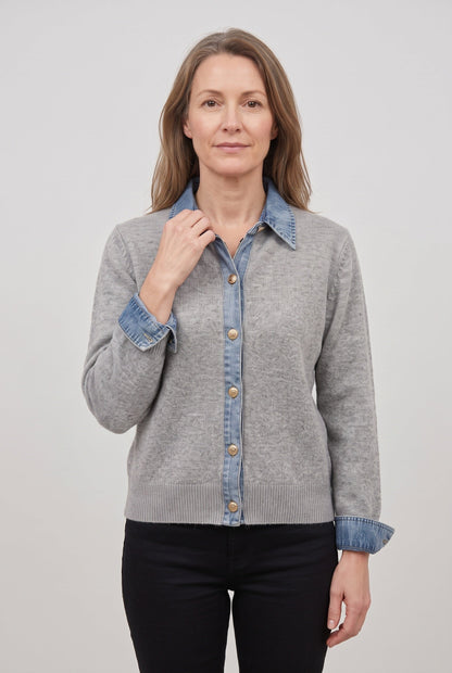 Hailey | Denim Collar Button Cardigan