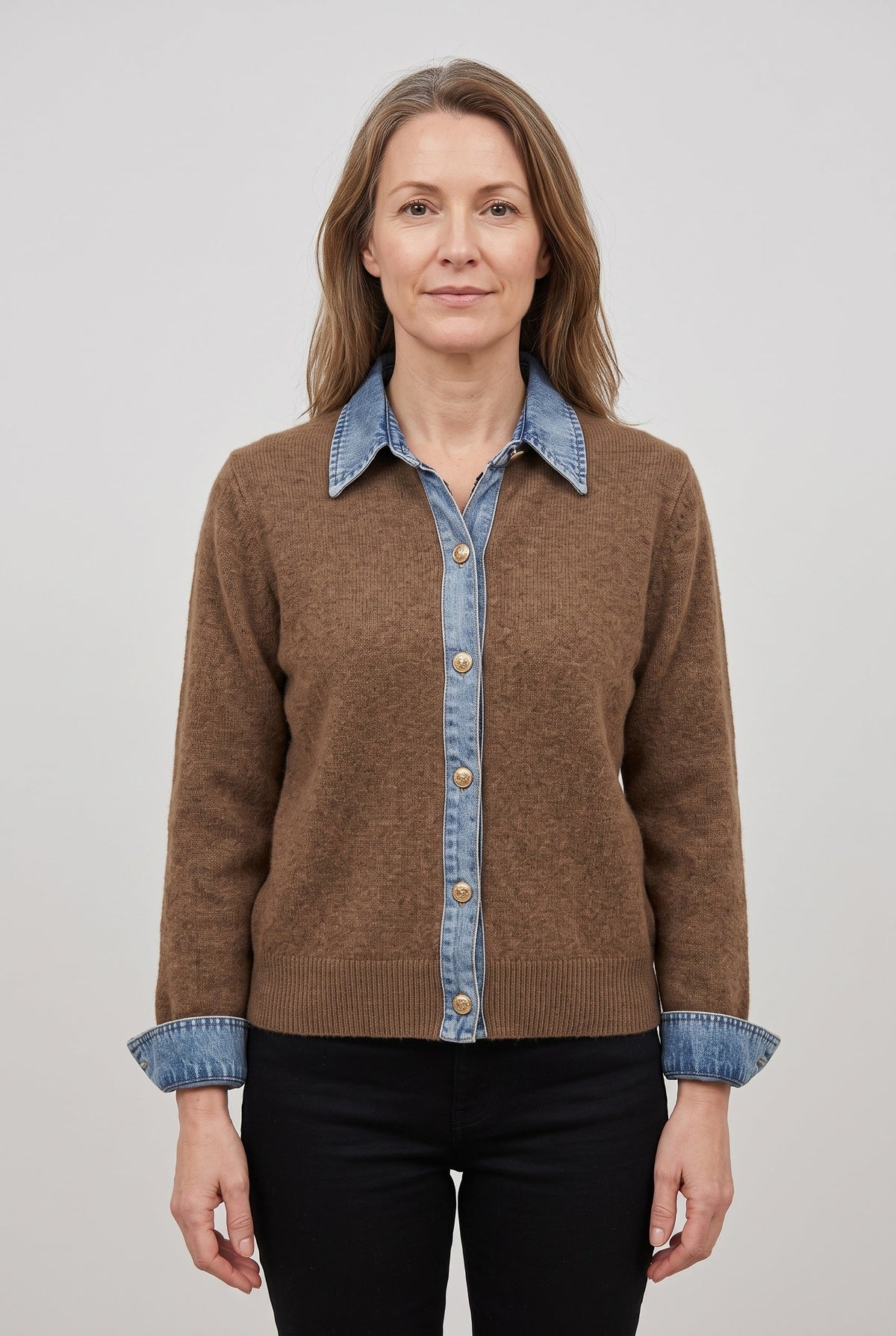 Hailey | Denim Collar Button Cardigan