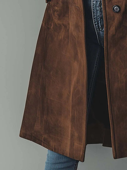 Haley | Suede Tailored Button Front Long Coat