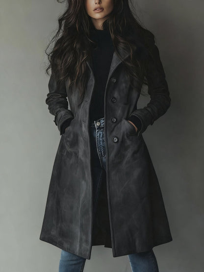 Haley | Suede Tailored Button Front Long Coat