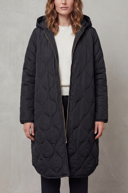 Harper | Hooded Wave Quilted Longline Puffer Coat