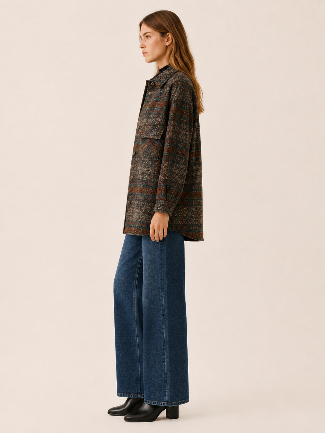 Harper | Oversized Plaid Button Up Patch Pocket Jacket