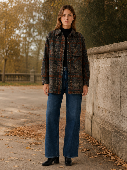 Harper | Oversized Plaid Button Up Patch Pocket Jacket