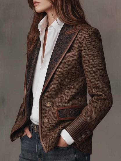 Ines | Herringbone Printed Panel Blazer