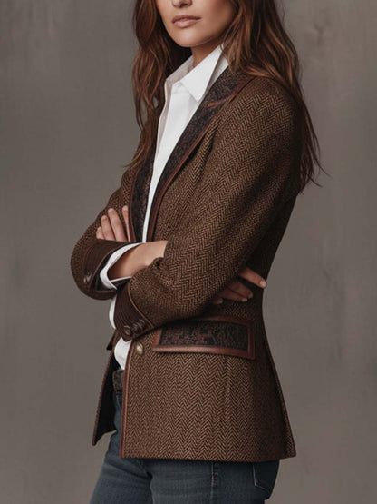 Ines | Herringbone Printed Panel Blazer