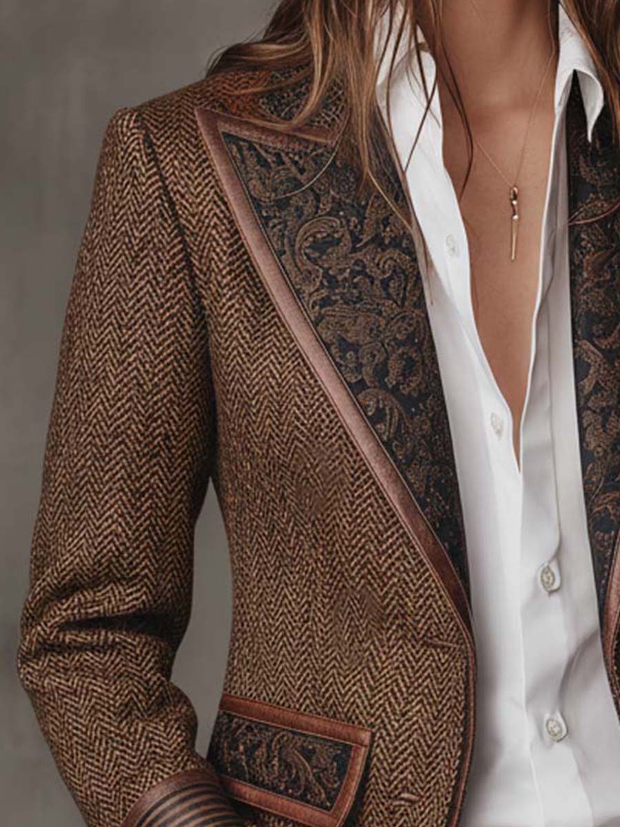 Ines | Herringbone Printed Panel Blazer