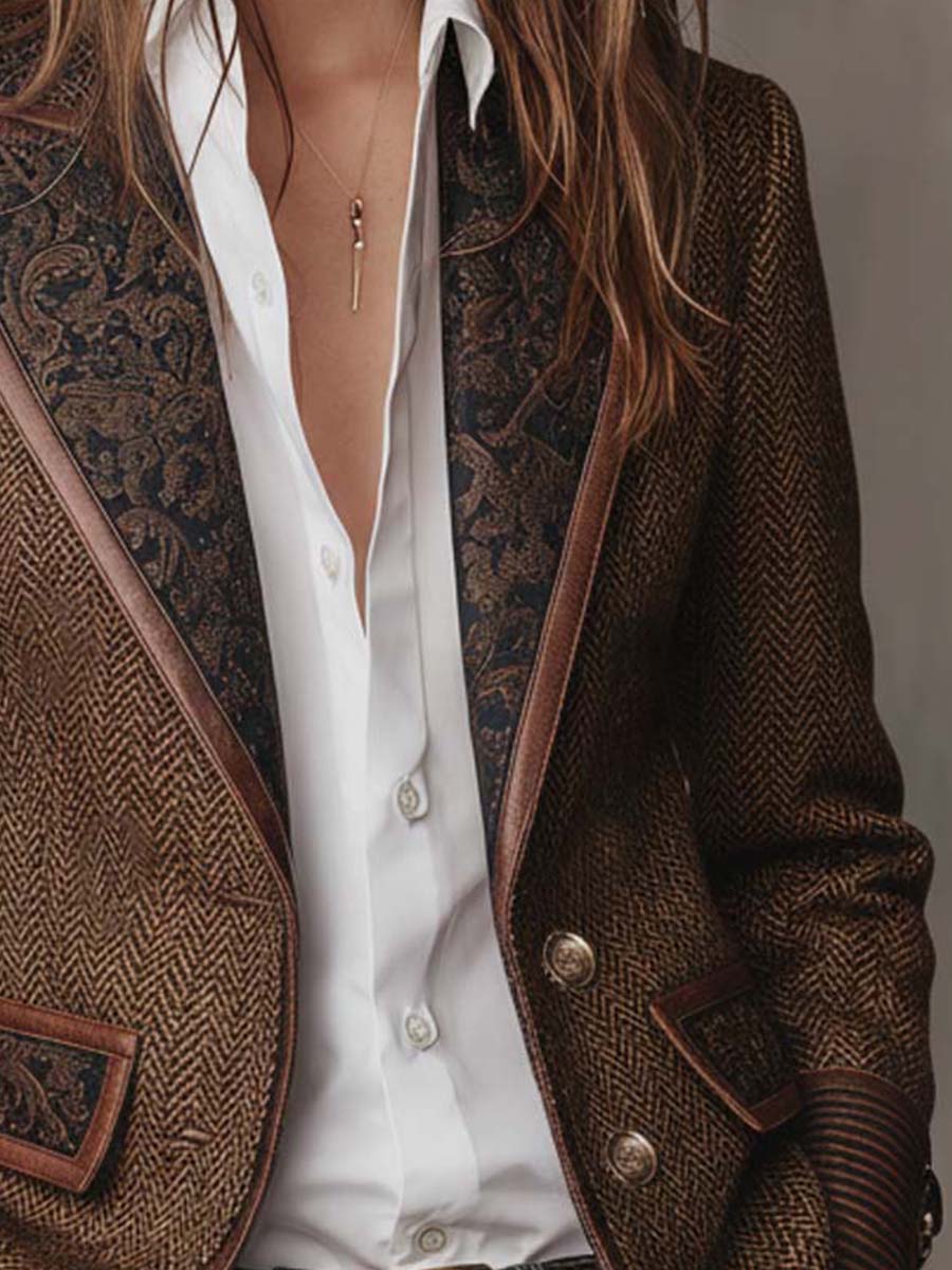Ines | Herringbone Printed Panel Blazer