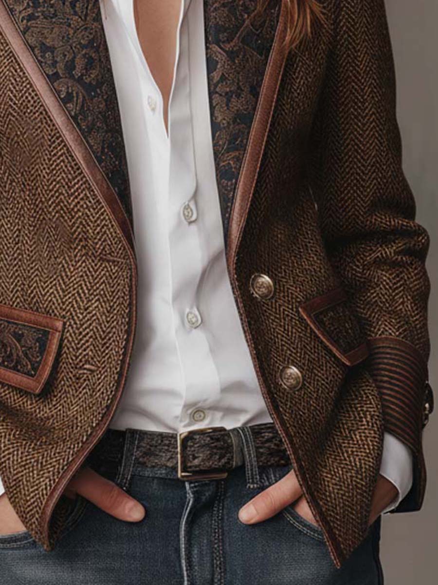 Ines | Herringbone Printed Panel Blazer