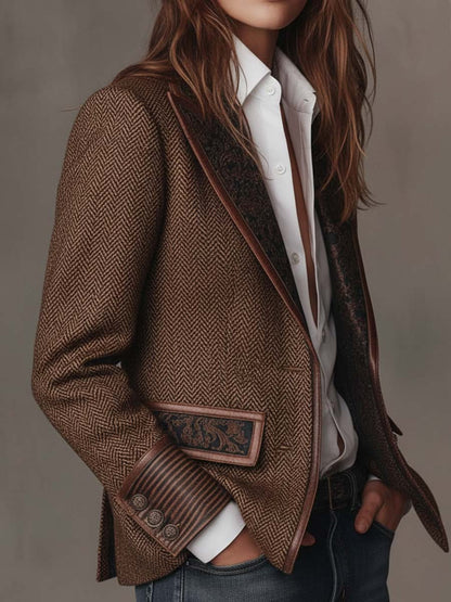 Ines | Herringbone Printed Panel Blazer
